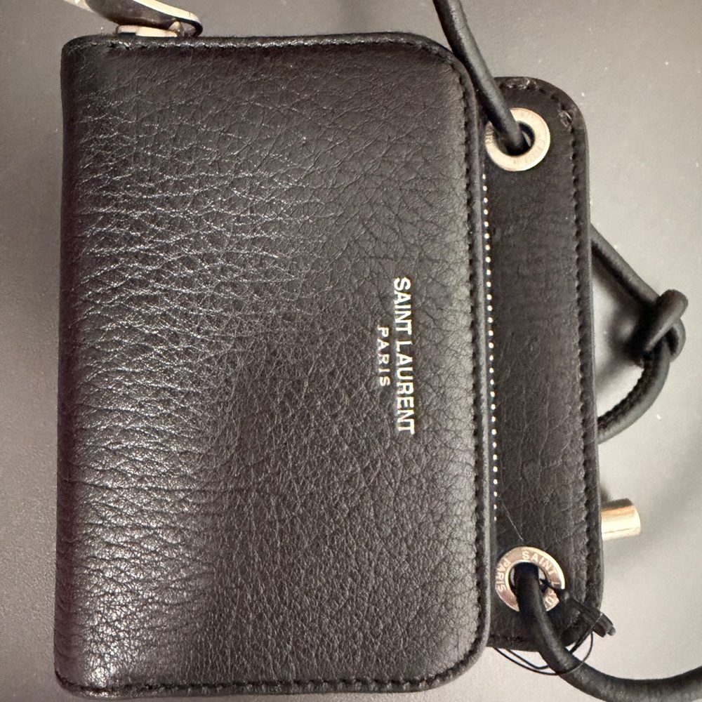Saint Laurent Textured Black Lanyard Leather wallet